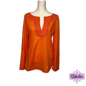 𝅺Tory Burch Tunic Long Sleeve Semi Sheer Orange Women’s Size 10